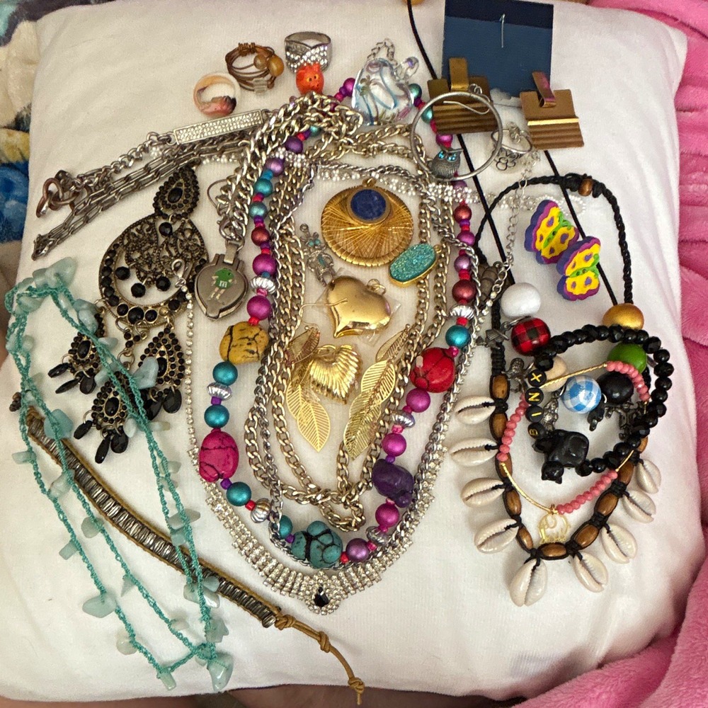 Mixed Fashion Jewelry Lot Statement Necklaces Bracelets Rings Earrings Boho Glam
